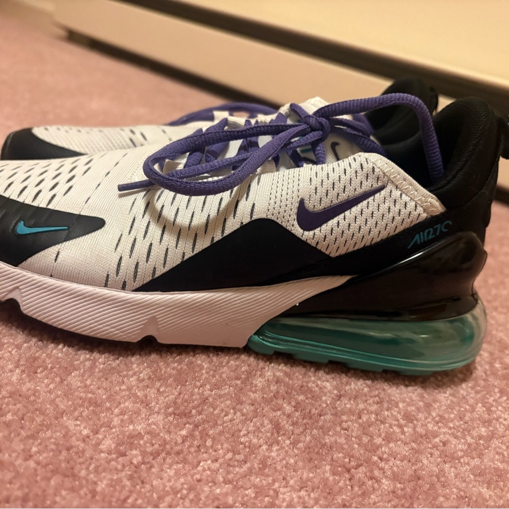 Nike Air Max 270 White and Black with Purple and Teal Accents